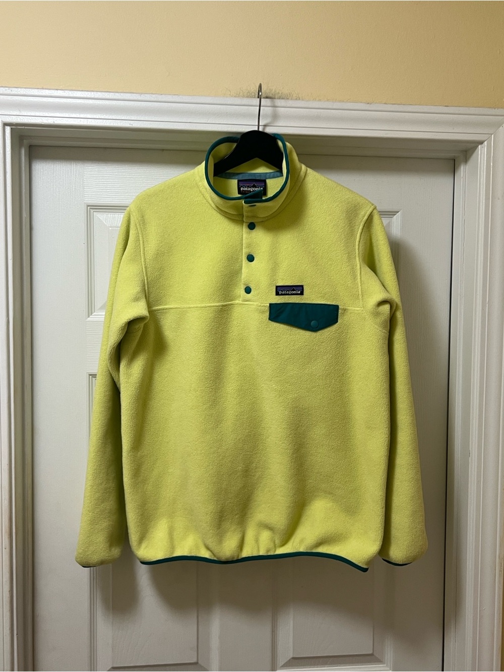 Patagonia Yellow Fleece Pullover with Teal Accents